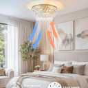 Farmhouse Rustic Brass Crystal Ceiling Fan with Light Flush Mount, 20” Copper Crystal Ceiling Fans with Lights, Remote Control Caged with 6 Speeds for Bedroom, Living Room