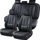 Coverado Seat Covers Full Set, Black Seat Covers for Cars 5 Seats, Car Seat Protector, Waterproof Nappa Leather Car Seat Cushion, Front and Rear Car Seat Cover Fit for Most Sedans SUV Pick-up Truck