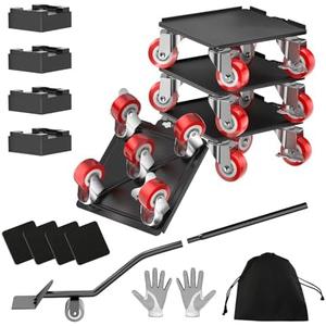 LOYAL TIGER 2000LBS Heavy Duty Furniture Dolly & Mover - 6.4" Carbon Steel Panel with 5X 360° Wheels, Non-Slip Sliders & Lifter for Sofa, Piano, Appliances (Red)