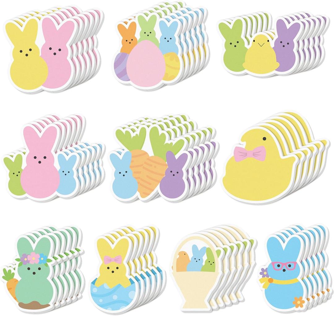 CJiangpo 60Pcs Easter Bunny Sticky Notes Pads, 1200 Sheets Colorful Candy Rabbit Self Stick Notepad Cute Chick Egg Memo Pad Page Marker for Kids Classroom Rewards Easter Party Favors Basket Stuffers