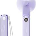 SWEETFULL Portable Handheld Mini Fan with LED Display, 3-in-1 Personal Foldable USB Rechargeable Hand Held Fan & Flashlight for Travel, Lash Eyelash, Cute Small Pocket for Women, Girls (Violet)