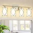 4-Light Brushed Nickel Bathroom Light Fixtures with Milk Frosted Glass, 29" Modern Bathroom Vanity Lighting Fixtures Over Mirror with Metal Cage, Wall Sconce Lights for Bath, E26, CH9176BNW-4W