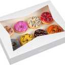 ONE MORE [15-Pack] 14 x10 x 3inch White Lock Corner Window Bakery Cookie Boxes, Large Paperboard Container with PVC Windows for Pie