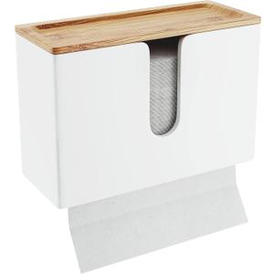 NATURE SUPPLIES Bamboo Paper Towel Dispenser with Removable Top Tray for Bathroom and Kitchen, Wall Mount and Countertop Multifold, C-Fold, Z-Fold, Tri-Fold Hand Towel Holder for Commercial Use, White