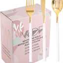 WDF 90Pieces Gold Plastic Silverware-Gold Plastic Cutlery with White Handle- Heavy Duty Silverware Include 30Forks, 30 Spoons, 30 Knives for Parties Valentine's Day