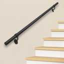 Stair Railing Indoor Metal Hand Rails for Indoor Stairs 1.5" Pipe Stair Handrail Aluminum Wall Mounted Indoor/Outdoor Handrail for Steps Black Industrial Handrail for Stairs (3 Feet)
