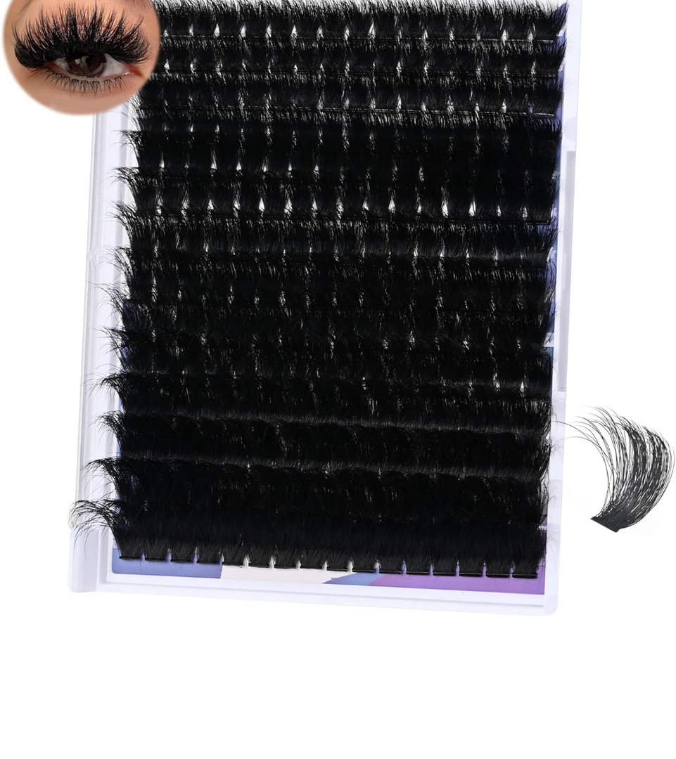 Fluffy Lash Clusters Kit 80D DIY Lash Extension Kit With 10-18MM Thick Individual Lashes Cluster Lash Bond and Seal Remover Tweezers for Eyelash Extension at Home(KIT-80D-280Pcs)