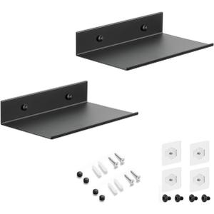 Z metnal Small Floating Shelves, Mini Display Metal Shelf for Collection, Decor Lack Wall Shelf, Utility Shelves,Aluminum, Wall Mounted, Matt Black, 8 inch, 2 Pack