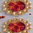 Kalakriti 2 Pcs Metal Diya Shape Urli Bowl Flower Indian Decorative for Home | Home Floating Tea Light Candles | Diwali Navratri Pooja Decoration Items | 14 Inch Each