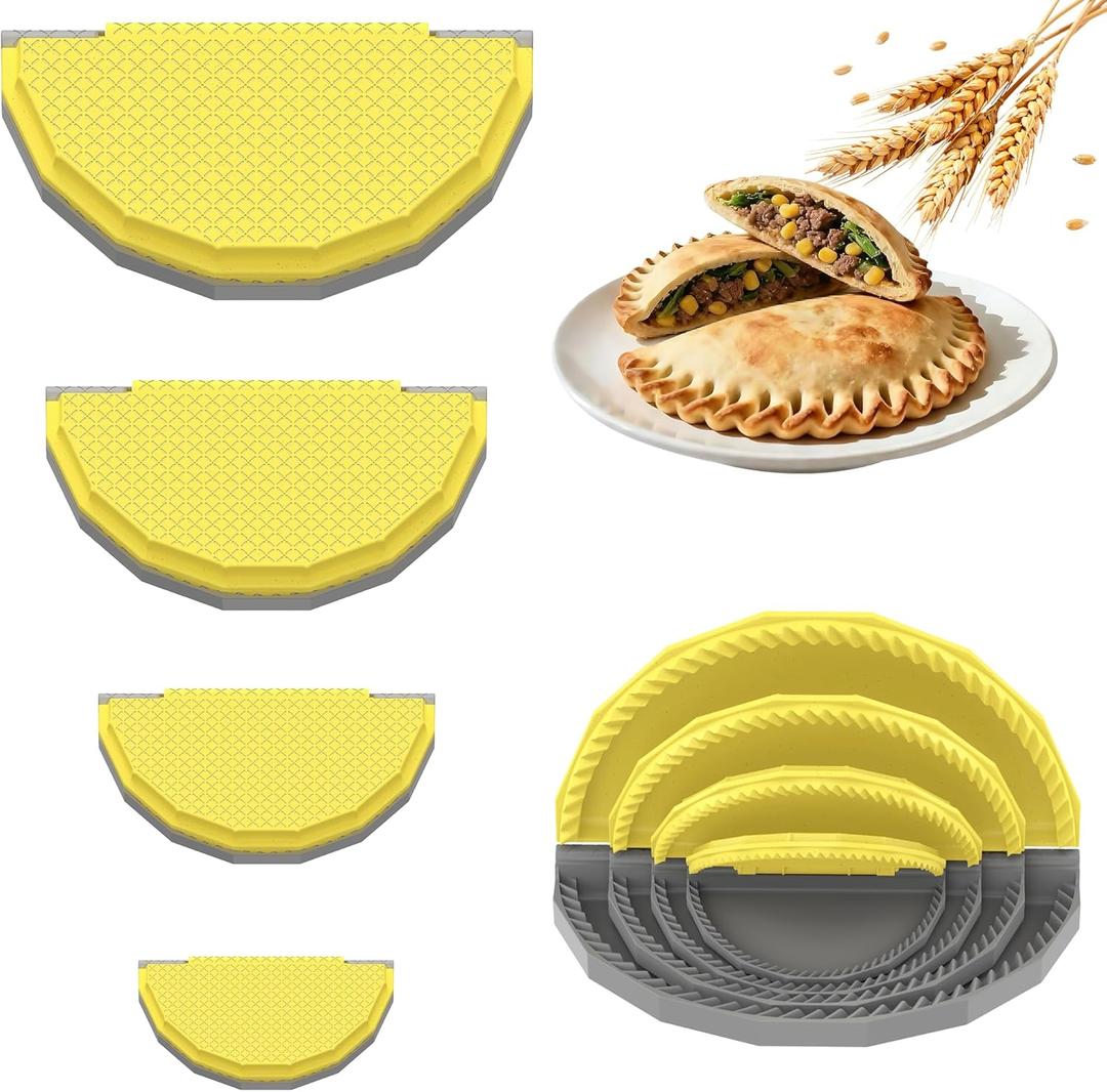 Tortilla Sealer Crimper Press - 4pcs Quesadilla Maker for 10"+8"+6"+4" Flour Tortillas |Make Sealed Taco,Quesadilla,Empanada,Burrito,Dumpling,Sandwich,BPA-Free Dishwasher Safe (Grey Yellow)