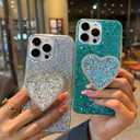 Bling Case for iPhone 13 Pro Max, with Glitter Sparkle Love Ring Stand Holder Kickstand Women Girl Cute Shockproof Protective Phone Case(Green)