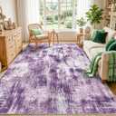 Purple Living Room Modern Abstract Rug, Anti-Skid Carpet Low Pile Rug9x12Ft | Non-Slip Rubber Backing Rug Neutral Modern Thin Carpets for Living Room, Bedroom, Dining Room, Kids Playroom, Home Office