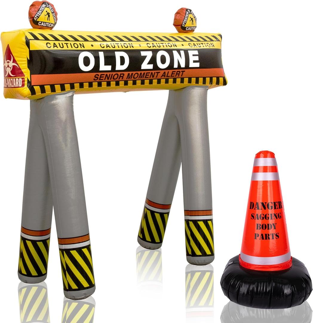 ArtCreativity Old Zone Inflatable Barricade + Cone for Over The Hill Party Decorations, 40th, 50th, 60th Birthday Decorations, 100 Days of School Costume Accessories