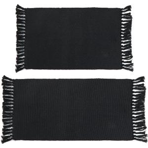 Seavish Black Kitchen Rug Set, 2x3+2x4.3 Boho Cotton Woven Area Rug, Washable Throw Rug Set, Farmhouse Floor Mat for Laundry Room Bedroom Bathroom Restroom Doorway Patio Porch