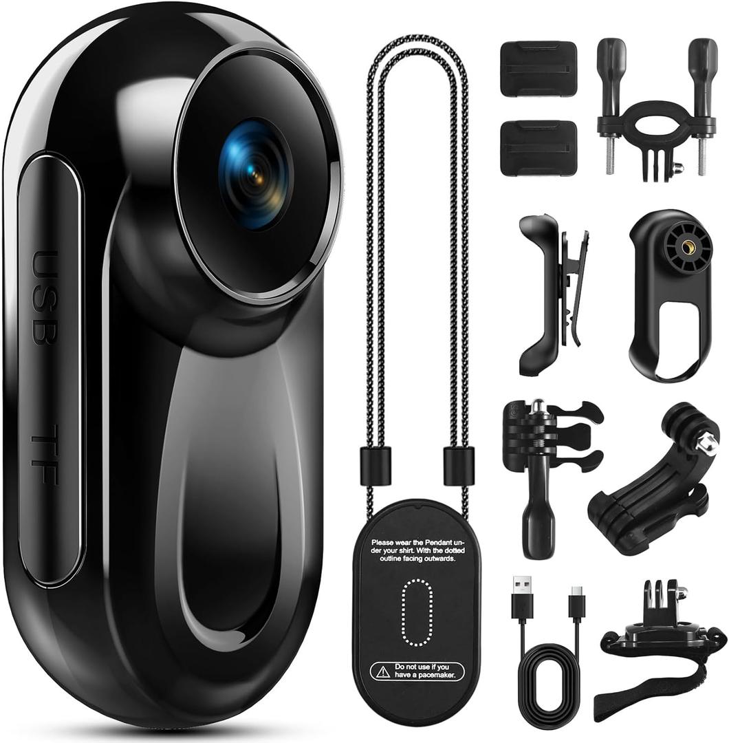 Mini Body Camera 1080P, 512G Thumb Vlogging Cam Hands-Free Recording, Action Camera with 360 Rotate Clip&Magnetic Clip, Wearable Video Recorder for Traveling/Motorcycle(SD Card Not Included) Black