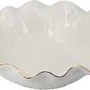 10" Large White Ruffle Lotus Design with Gold Trim Ceramic Fruit Bowl, Decorative Leaf Floral Bowl for Coffee Table Kitchen Counter and Home Decor Approx Capacity 45 fl oz