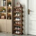 Narrow Shoe Rack, Foldable Bamboo Shoes Shelf for Small Spaces, Multifunctional Vertical Shoe Organizer Tall for Entryway, Closet, Corner, Bedroom, Hallway (Brown, 7 Layers)