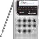 Vondior AM/FM Battery Operated Portable Pocket Radio - Best Reception and Longest Lasting. AM FM Compact Transistor Radios Player Operated by 2 AA Battery, Mono Headphone Socket, by Vondior (Silver) (Silver AM/FM Radio)