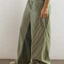 Womens Low Rise Wide Leg Striped Pants Jeans Boho Striped Drawstring Patchwork Denim Pants Trendy 2025 (Green, M)