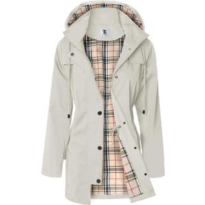 SaphiRose Women's Waterproof Rain Jacket Long Lined Raincoat Outdoor Windbreaker with Hood (Beige, Medium)