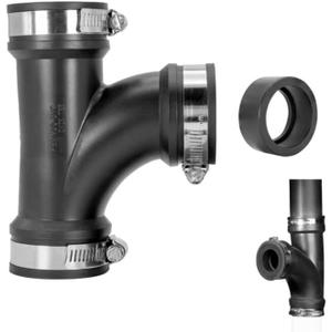 Fernco 2" Flexible PVC Tee Includes Optional 1.5" Reducer Bushing for DWV Cast Iron, Steel and Plastic Pipe Connections