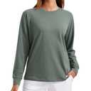 CRZ YOGA Pima Cotton Loose Long Sleeve Shirts for Women - Workout Yoga Casual Tops Crew Neck Loose Basic Soft Fall T-Shirt Grey Sage Medium