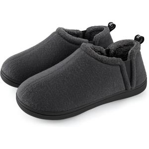 Snug Leaves Men's Faux Wool Slippers Comfy Warm Winter House Shoes with Elastic Gores (4-5 US, Light Gray)