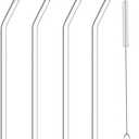 YOGURTCK 4pcs Reusable Clear Glass Drinking Straws, 7.88" x 8MM, Bent Glass Drinking Straws, with 1 Cleaning Brushes, Perfect for Smoothies, Milkshake, Frozen Drinks, Tea, Juice, Coffee