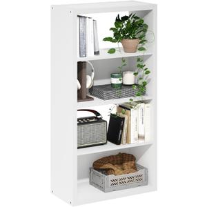 Furinno Viola Book Shelf, 4-Tier Bookshelf, Extra Thick Frame Bookcase with Open Shelf, Open Back Design, 11.3" x 23.2" x 45.4", for Living Room, Bedroom, Home Office, White