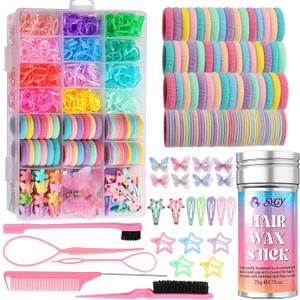 Hair Accessories for Girls, 1350P Colorful Hair Ties with 44P Hair Clips, Glitter Butterfly Hair Clips, Hair Wax Stick, Butterfly Hair Claws, Hair Barrettes with Comb Set&Organizer Box, Ideal Gifts