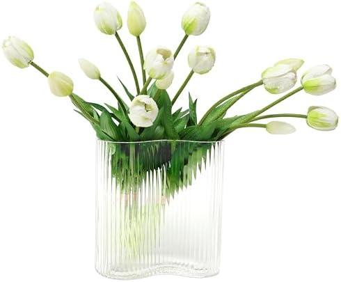 Prakilom Artificial Tulips Flowers (15pcs, White), Real Touch Latex Bouquet for Home, Wedding, Table Centerpiece and Party Events Decoration, DIY Fake Floral Arrangements (Vase not Included)