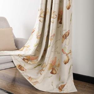 Leeva 2 Panels Room Darkening Heavy Curtains for Bedroom, Elegant Brown Floral Print Window Curtain and Drapes for Nursery and Office, 52x84 