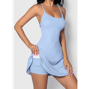 QINSEN Womens Two Pieces Tennis Dress with Shorts Workout Open Back Active Golf Dresses