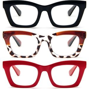 REAVEE Reading Glasses for Women, Blue Light Blocking Stylish Oversized Computer Readers Spring Hinge