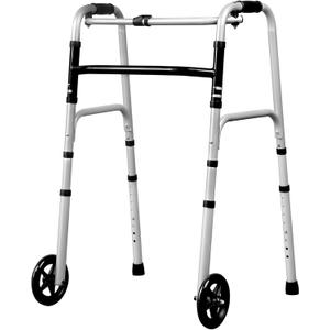 Folding Walker for Seniors - Lightweight Walker with Wheels, 8-Level Height Adjustable Elderly Walkers, Narrow Walkers for Elderly, Silver