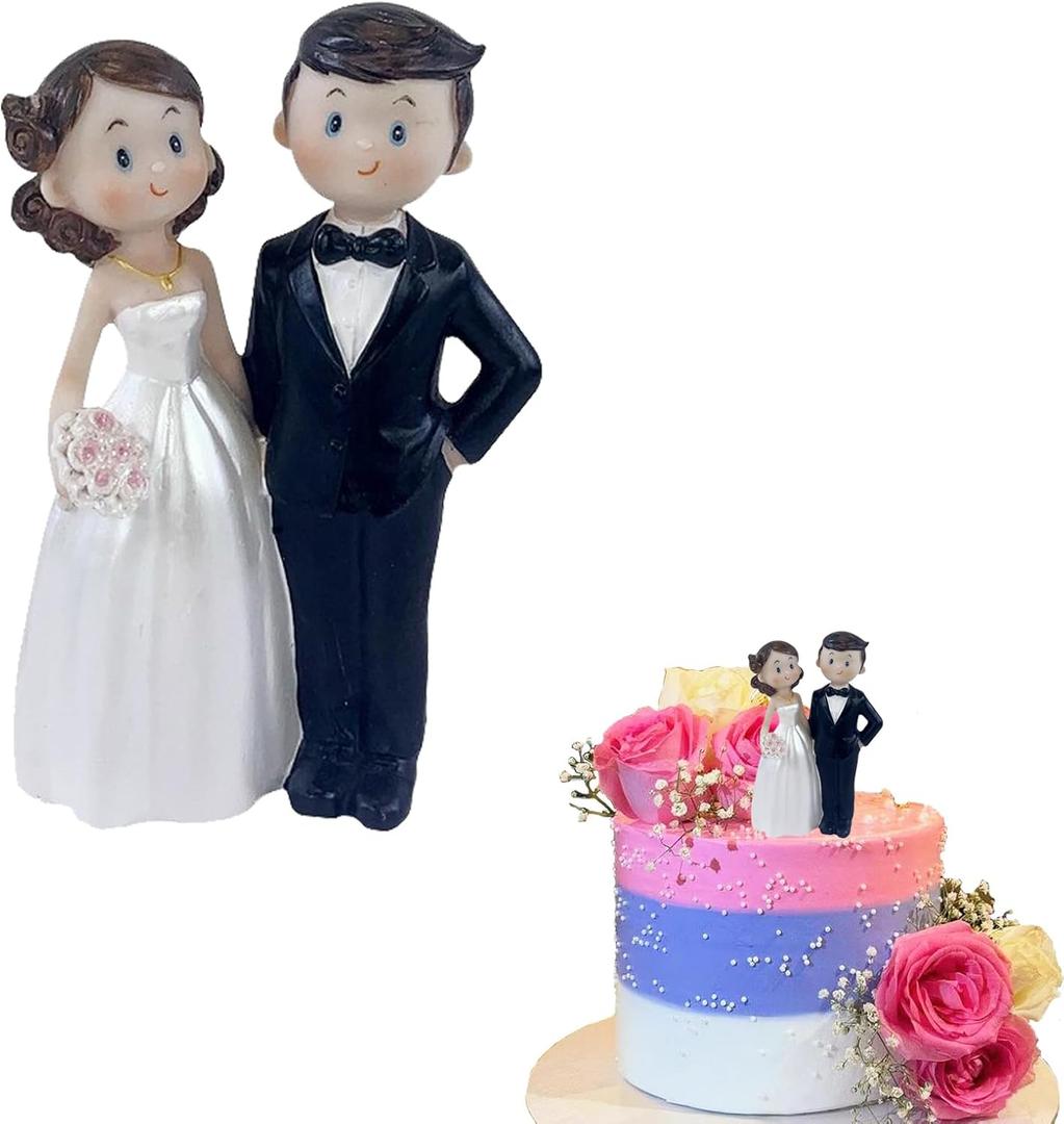 3 x Wedding Resin Cake Topper Bride and Groom Couple Statue Figurine Ornament Gift for Engagement Anniversary Bridal Showers Party Decoration