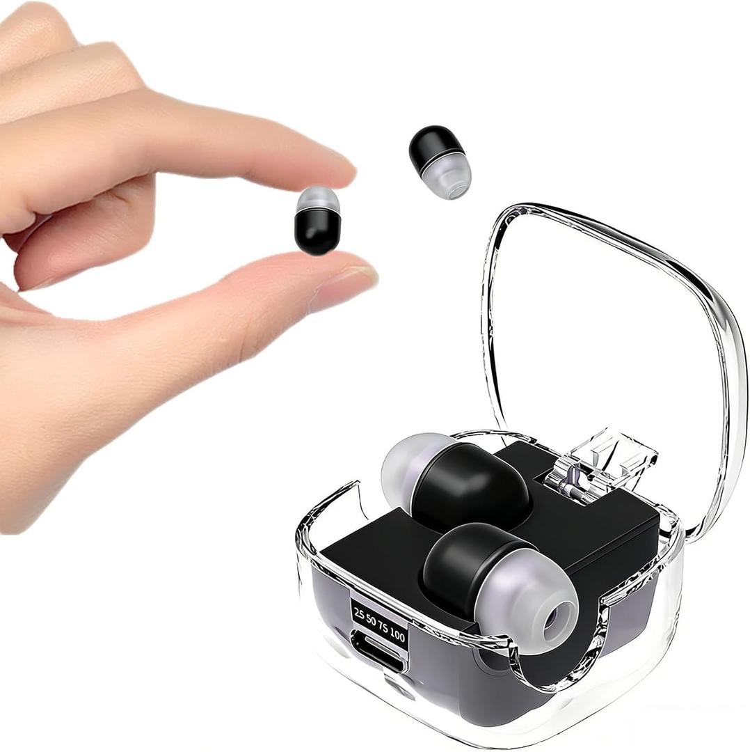 Xmenha Mini Invisible Small Earbuds Wireless Bluetooth for Small Ears Low Profile Tiny Discreet Smallest Hidden Earbuds for Work Invisible Ear Buds Headphones Black