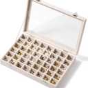 48 Grid Earring Organizer and Storage: Velvet Jewelry Tray with Lid, Jewelry Box for Studs, Earrings, Rings, Necklaces, Dresser & Vanity, Earrings Case for Girls, Women, 13"x8.6"x2.4", Beige