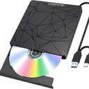 External DVD Drive USB 3.0 USB-C CD Burner CD/DVD Player Optical Drive, Portable CD DVD Disc Copier for Laptops and PC Compatible with Windows 7/8/10/11, Linux, and Mac OS