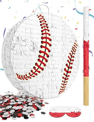 Baseball Piñata for Boys – Includes Wooden Bat, Blindfold, and Confetti – 13"x13"x3" – Perfect for Sports-Themed Party Decorations and Birthday Party Fun