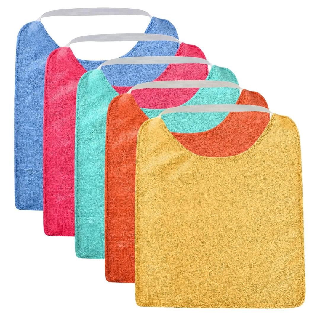 Vicloon Baby Bibs, 5PCS Terry Bib Set, Baby Bibs for Boys, Girls, Terry Drool Cotton Bibs Waterproof protection, Adjustable Elastic Strap, Baby Bandana Drool Bibs for Feeding, Teething Drooling(Color)