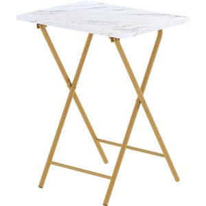 Folding TV Tray Table, Portable Foldable TV Dinner Tray on couch, Space-Saving Snack Serving Sofa Side Table, Easy to Fold Stable TV Trays for Living Room, Bedroom, Small Spaces (White Marble + Gold)