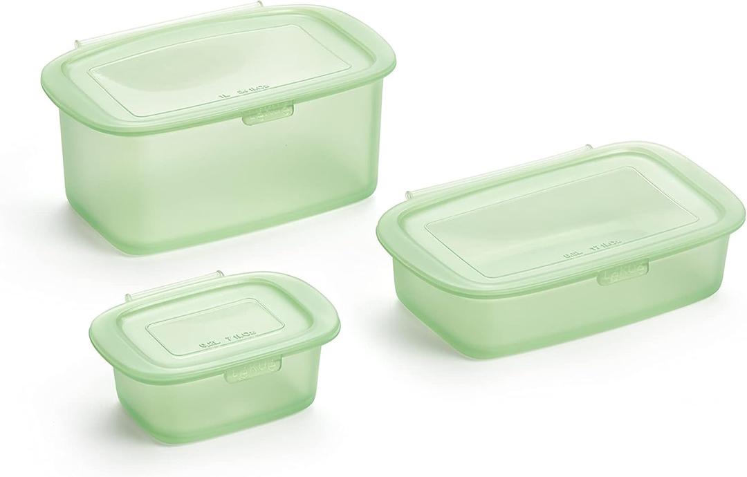 Lxe9kuxe9 Lekue Reusable Silicone Food Storage Box Container set of 3. Set includes: 0.2L, 0.5L, 1.0L (Green)