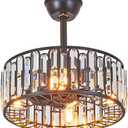 18.2" Modern Crystal Ceiling Fan with Light Black Crystal Fandelier Light Caged Ceiling Fan Light with Remote Reversible Industrial Chandelier Fan for Bedroom Living Room Dining Room Entry foyer, Black Crystal 18.2 IN