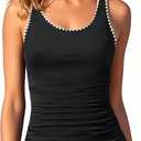 Aqua Eve Womens Tankini Tops Only Tummy Control Swim Tank Top Modest Swimsuit Top Bathing Suit Top No Bottom (Black, M)