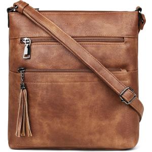 MASINTOR Crossbody Purses for Women, Multi Pocket Casual Crossbody Bag, Adjustable Strap Shoulder Bag with Tassel (Mocha Brown)
