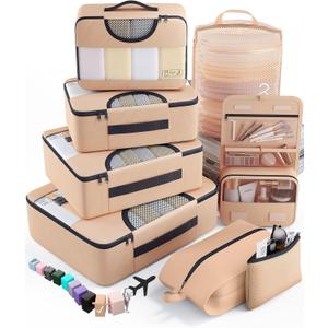 Veken 8 Set Packing Cubes for Travel Essentials,Anti-Wrinkle Buckled Suitcase Organizer for Shoe & Toiletry Bag,Carry On Luggage Bag for Airplane & College Dorm Room Accessories,Women Men Gifts