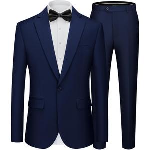 WEEN CHARM Men's Suits Slim Fit 2 Piece One Button Blazer Jacket Wedding Prom Tuxedo Pants Set (Navy Blue) S