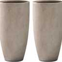 Kante 23.6" H Weathered Concrete Tall Planters (Set of 2), Large Outdoor Indoor Decorative Plant Pots with Drainage Hole and Rubber Plug, Modern Style for Home and Garden