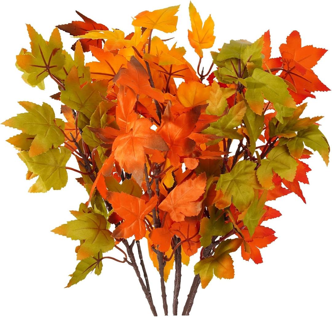 6Pcs Artificial Maple Leaves Branches, Fake Fall Leaves Stems for Autumn Thanksgiving Decor Table Centerpieces Decoration